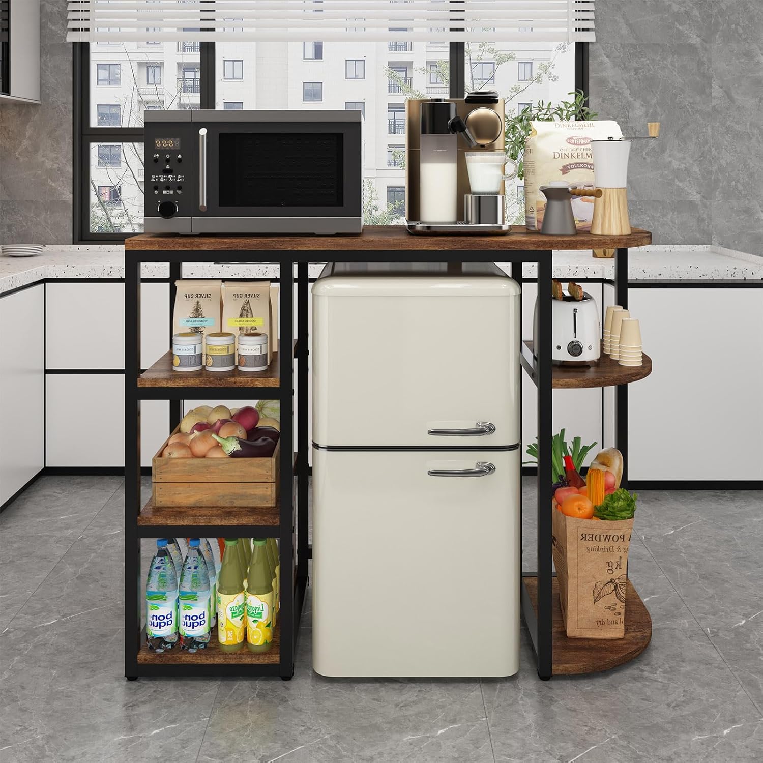 Mini Fridge Stand with Storage, Bakers Rack, Mini Fridge Cabinet with Storage, Coffee Bar Cabinet with Mini Refrigerator, Microwave Oven Stand Rack for Home Dorm Office.