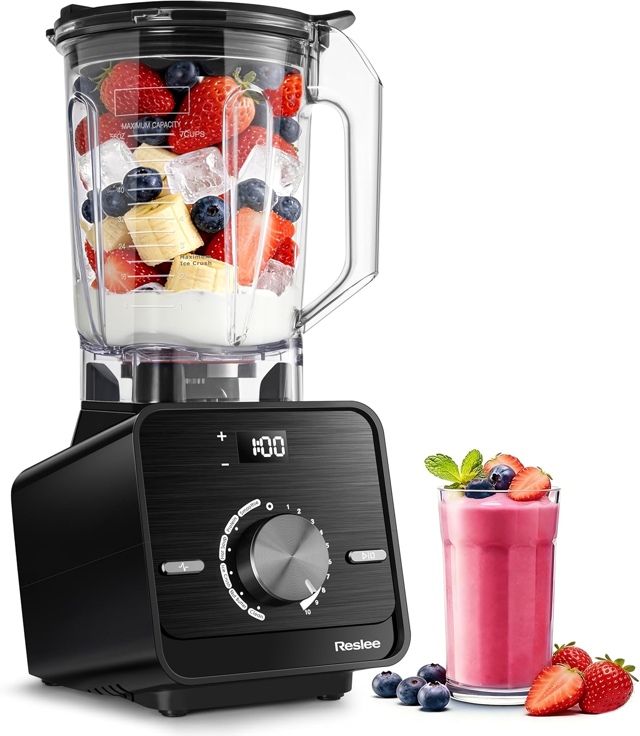 Countertop Smoothie Blender for Home, Ultra-Smooth Results for Smoothies & Protein Shakes, Blends Frozen Fruit & Ice, 56oz BPA-Free Tritan™ Jar, 10 Speeds & 6 Presets