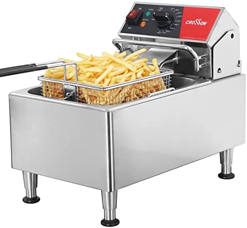 CROSSON ETL Listed 13Lbs Electric Deep Fryer Countertop with Easy-assembling Solid Basket,Removeable Oil Container for Restaurant Home Use-120V,1800W Commercial Deep Fryer