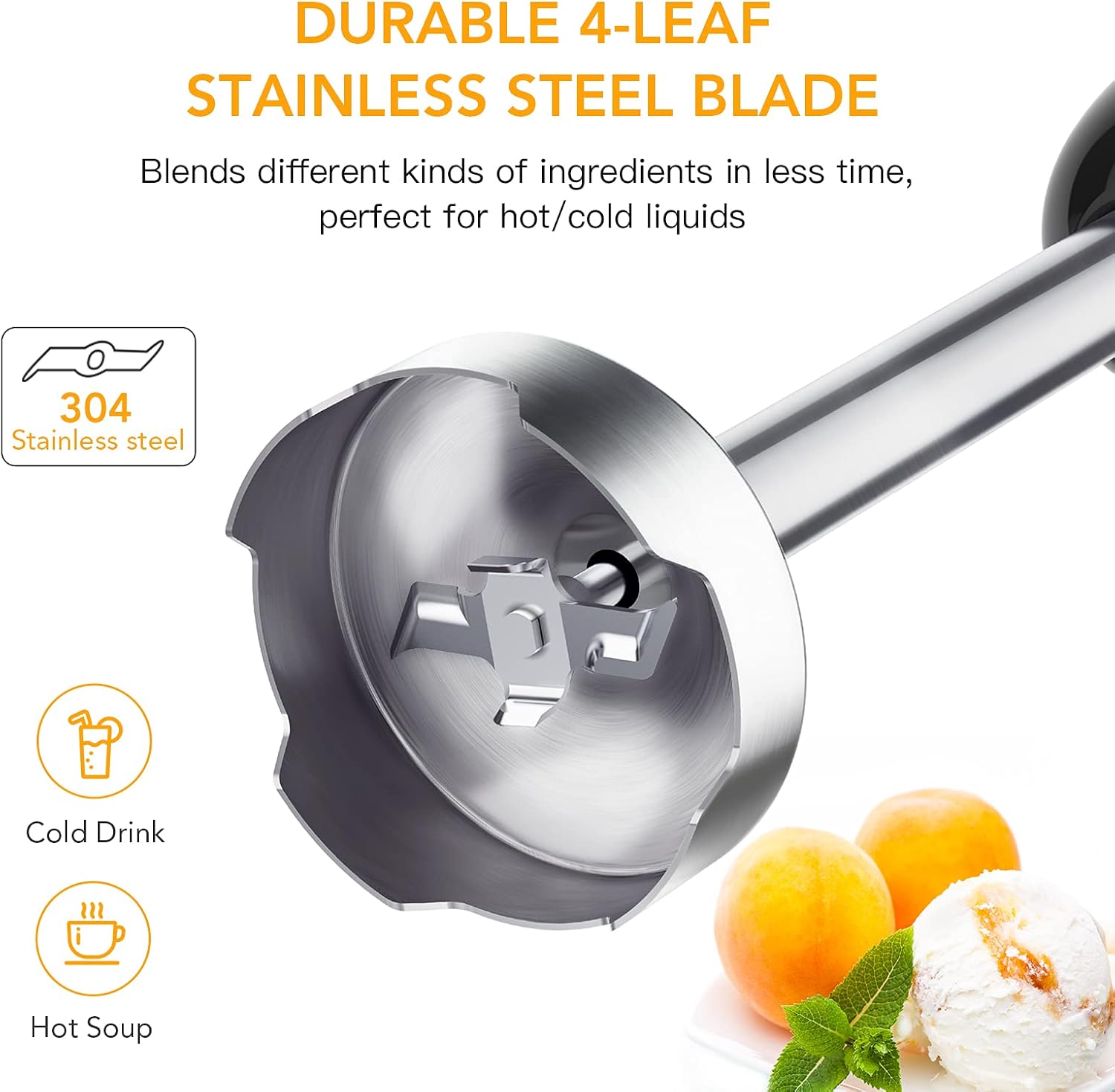 Handheld Blender 5-in-1, Immersion Hand Blender 800W Powerful Copper Motor, 12 Speed Turbo Mode, 20oz Beaker with Measuring Mark, 17oz Food Chopper for Smoothies Stainless Steel Blades, Whisk