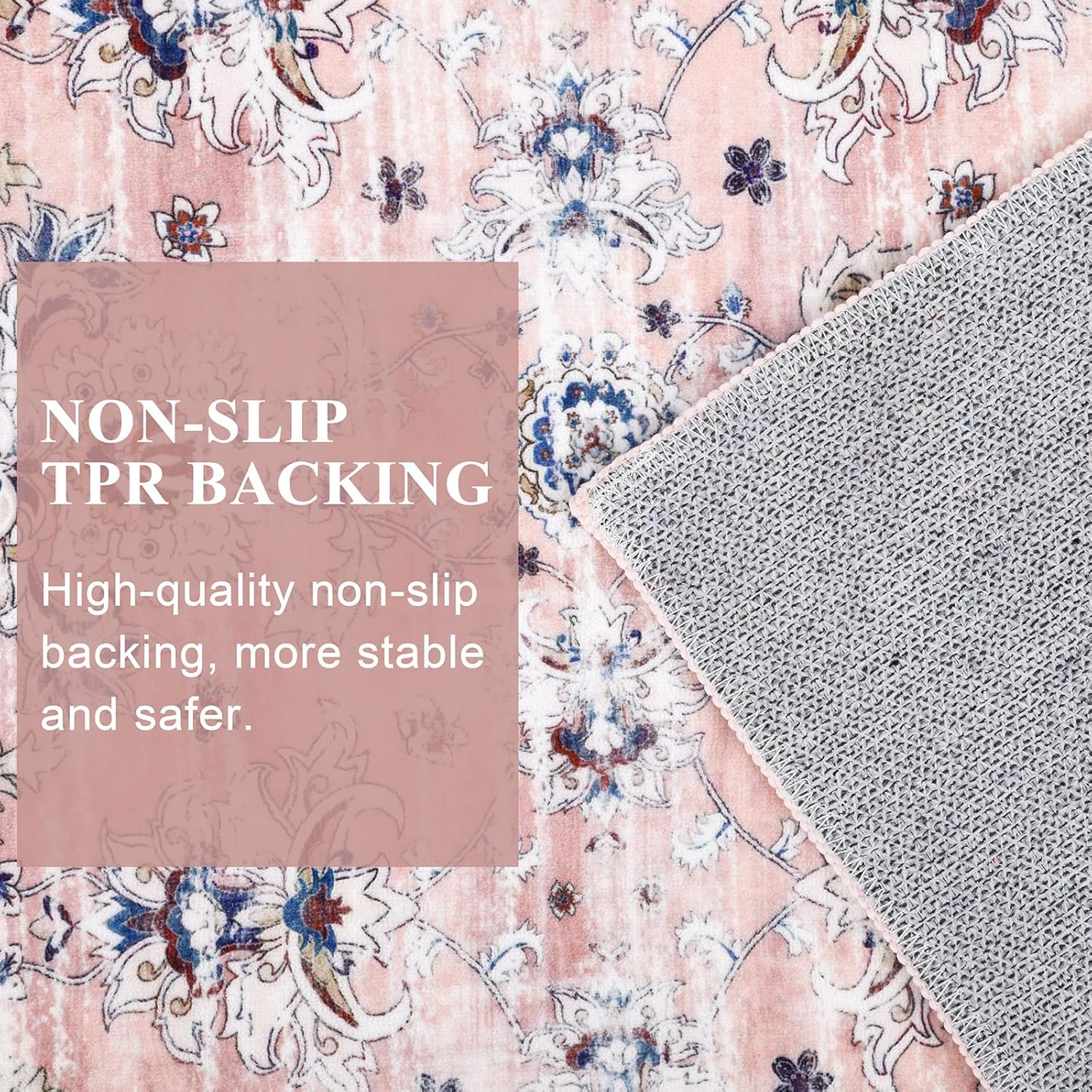 Ileading Vintage Boho Floral Runner Rug 2x8 Non Slip Kitchen Floor Mat Machine Washable Hallway Carpet Non-Shedding Soft Faux Wool Throw Rug for Entryway Laundry Bedroom Livingroom(Pink)