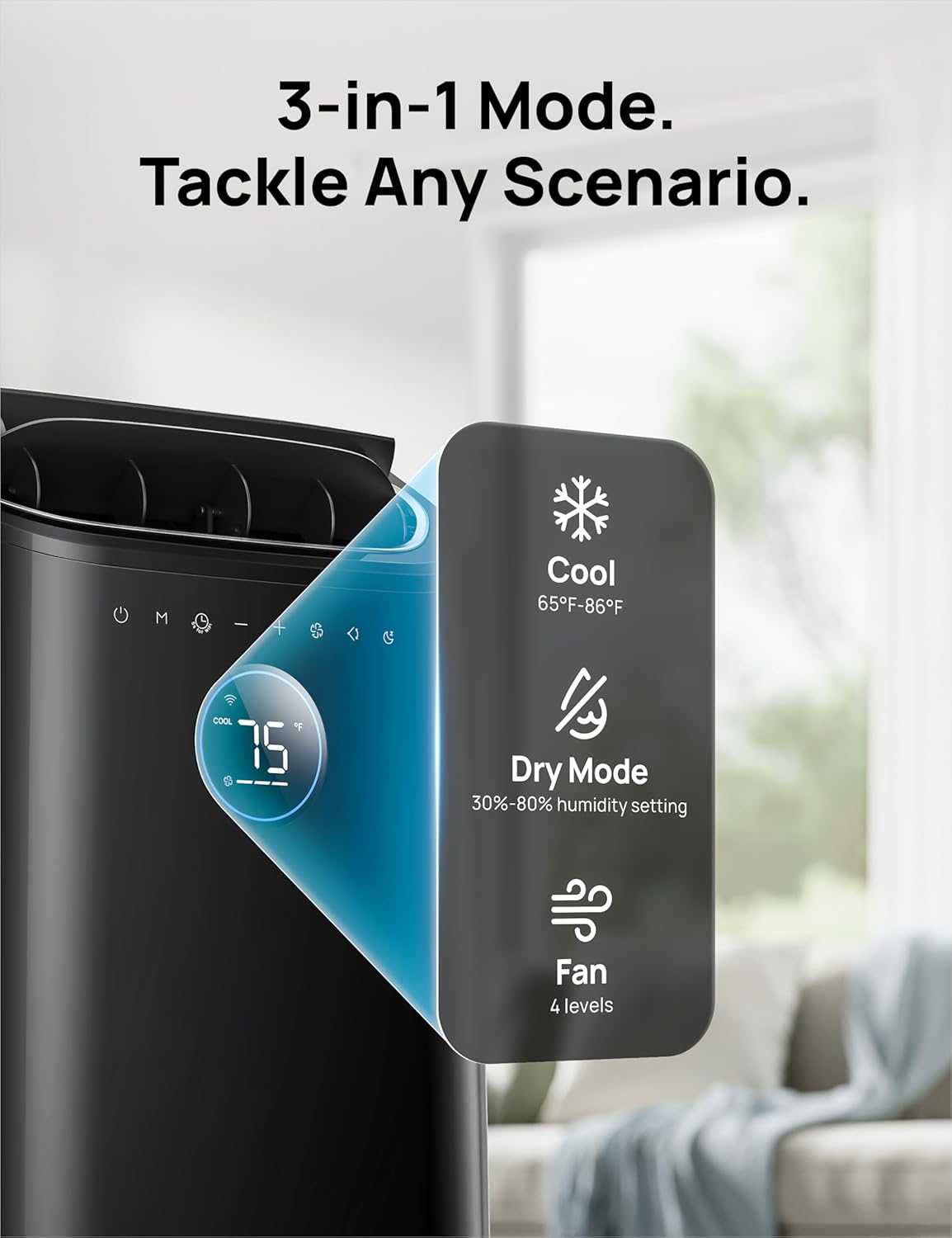 Dreo Portable Air Conditioners, 12000 BTU AC Unit for Bedroom with Drainage-free Cooling, 3-in-1 with Fan & Dehumidifier, Touch/APP/Voice/Remote, 24h Timer, Smart Floor AC for Room Indoors, AC515S