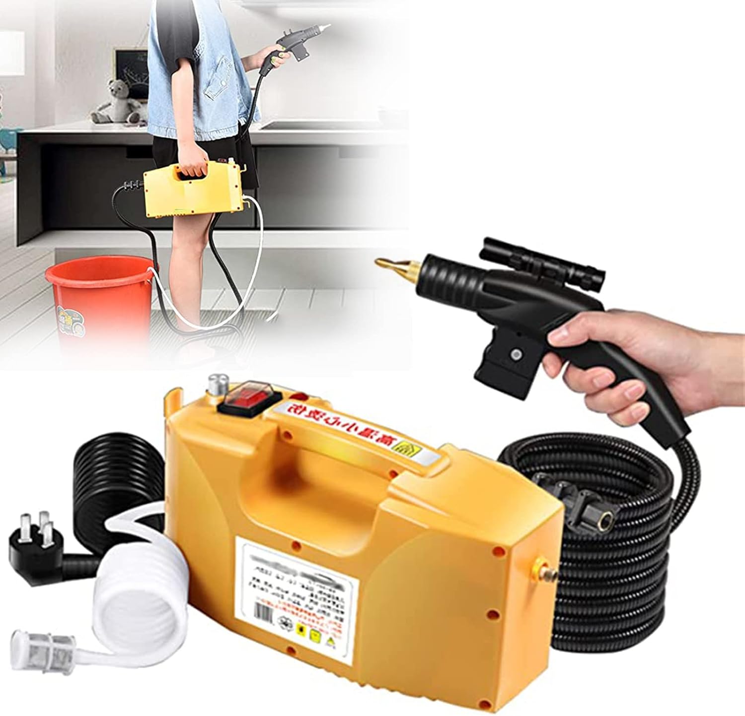 XYEJL 3000W Portable Handheld Steamer Cleaner, High Temp High Pressure Steam Cleaning Machine, Automatic Pumping, for Kitchen Bathroom Furniture Car,Yellow-220V