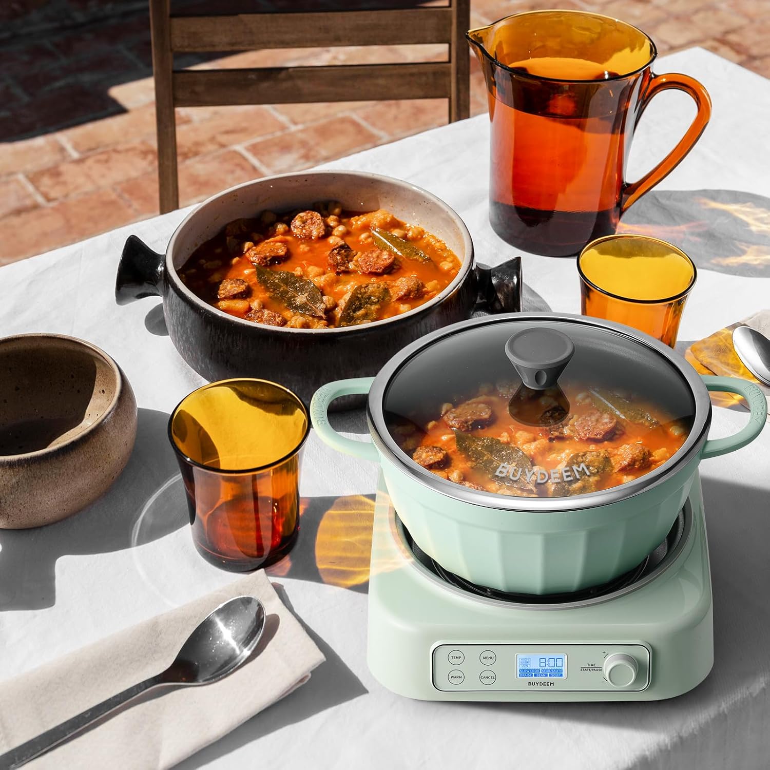 BUYDEEM CP152 Cast Aluminum Nonstick Stockpot, All Stovetops Ovens Microwaves Compatible, Dishwasher Safe, Cozy Greenish, 4.7QT