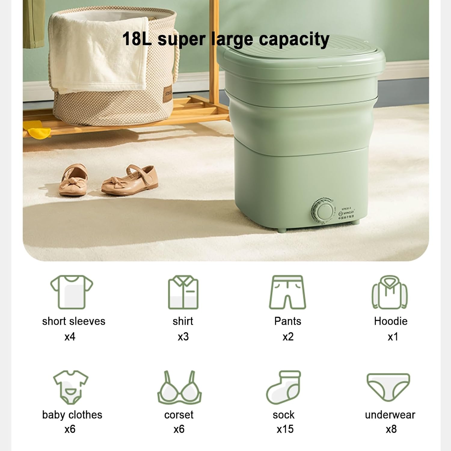 THAMBA Foldable Large Capacity Dormitory Washing Machine for Kids, Portable Washer Machine for Clothes, Socks (Color : Blue, Size : Small)