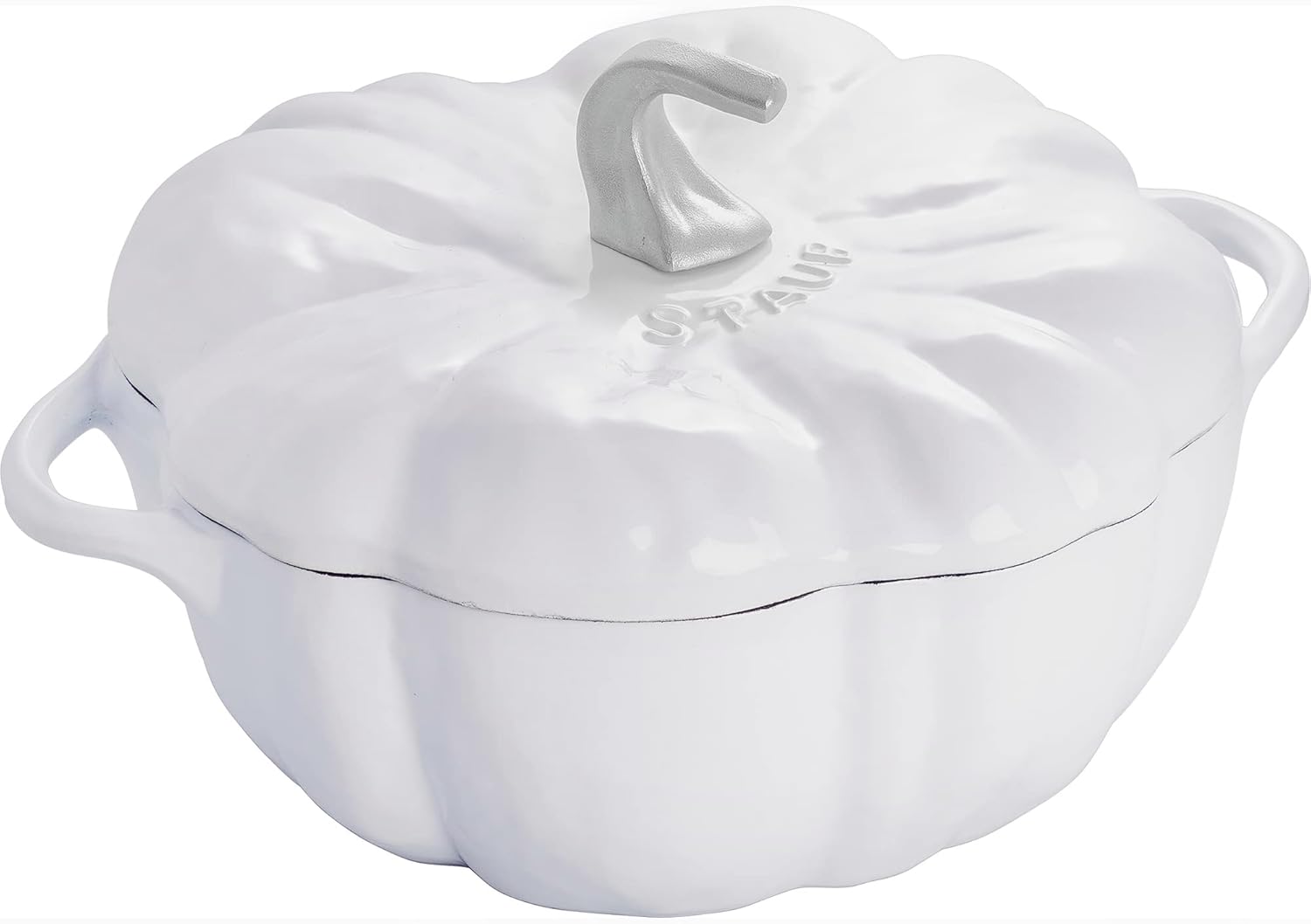 STAUB Cast Iron Dutch Oven 3.5-qt Pumpkin Cocotte with Stainless Steel Knob, Made in France, Serves 3-4, White