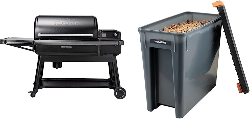 Traeger Ironwood XL Wood Pellet Grill and Smoker with WiFi and App Connectivity,Black & Traeger Pellet Grills BAC637 Stay Dry Pellet Bin, Wood Pellet Storage with Locking Lid, Black
