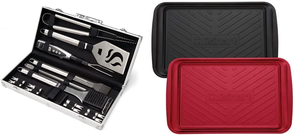Cuisinart CGS-5020 BBQ Tool Aluminum Carrying Case, Deluxe Grill Set, 20-Piece and Cuisinart CPK-200 Grilling Prep and Serve Trays, Black and Red Large 17 x 10. 5