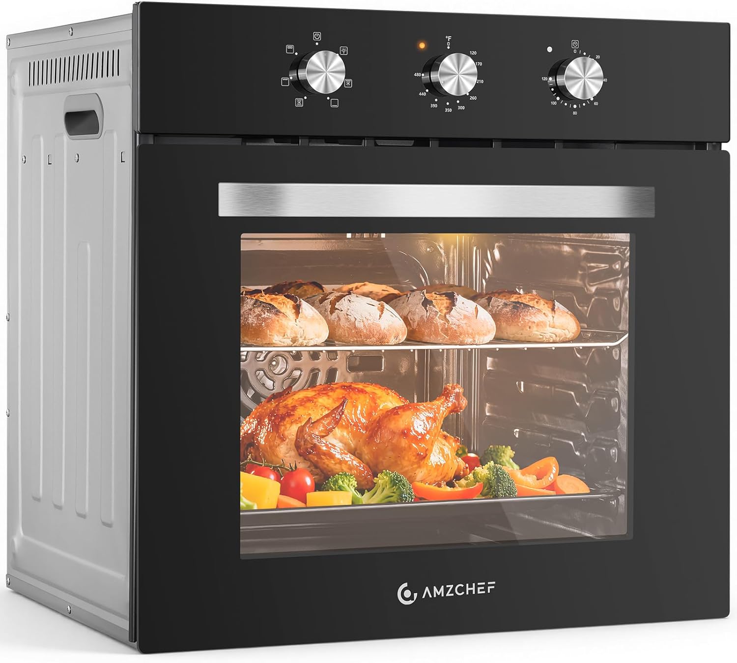 AMZCHEF Wall Ovens 24 inch Electric: 2800w Single Wall Oven with 6 Cooking Modes, 2.72 Cu.Ft. Electric Wall Oven, Convection Oven with Mechanical Knobs Control, Black