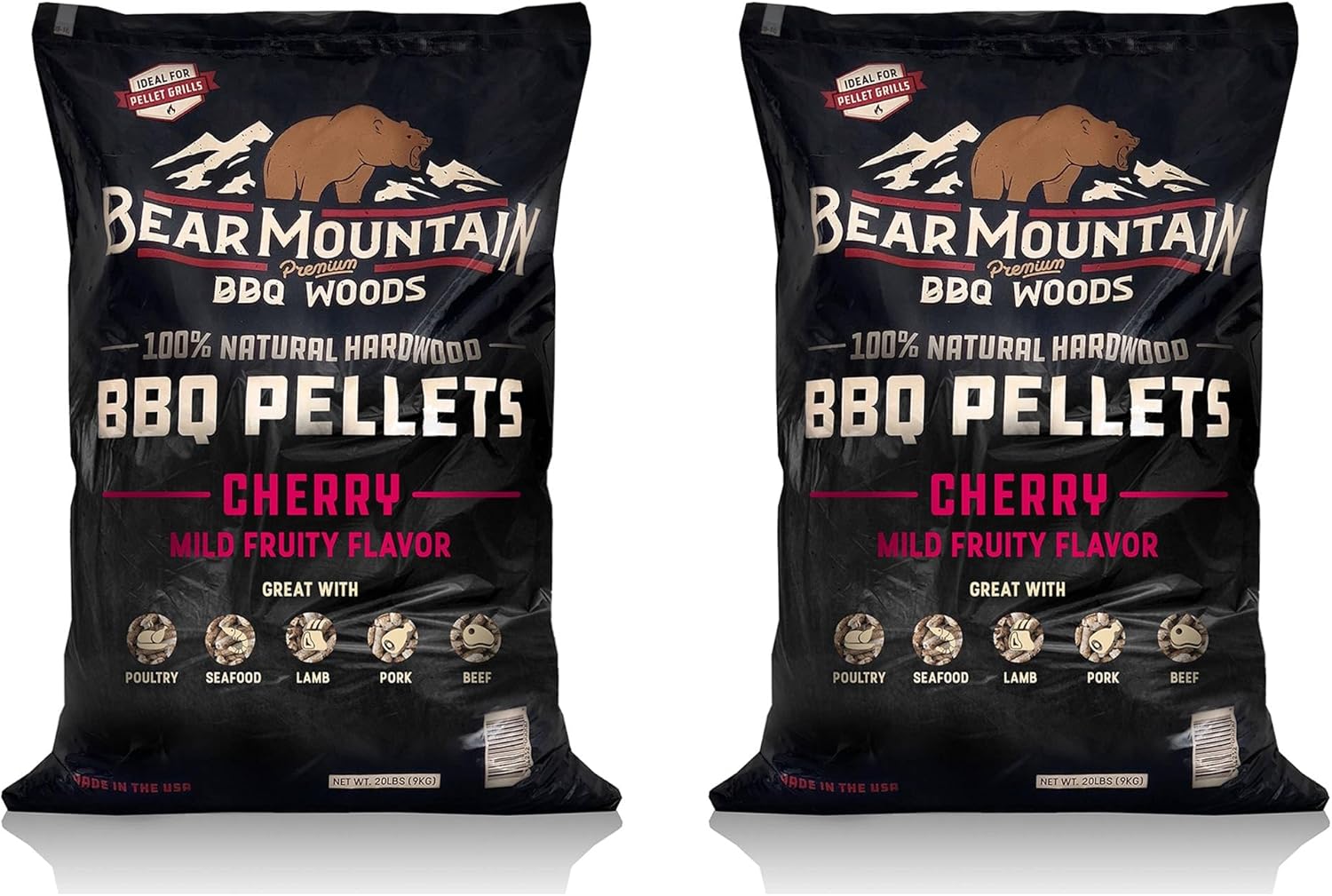 Bear Mountain Premium BBQ All Natural Cherry Smoker Wood Chip Pellets for Outdoor Gas, Charcoal, and Electric Grills, 40 Pounds (2 Pack)