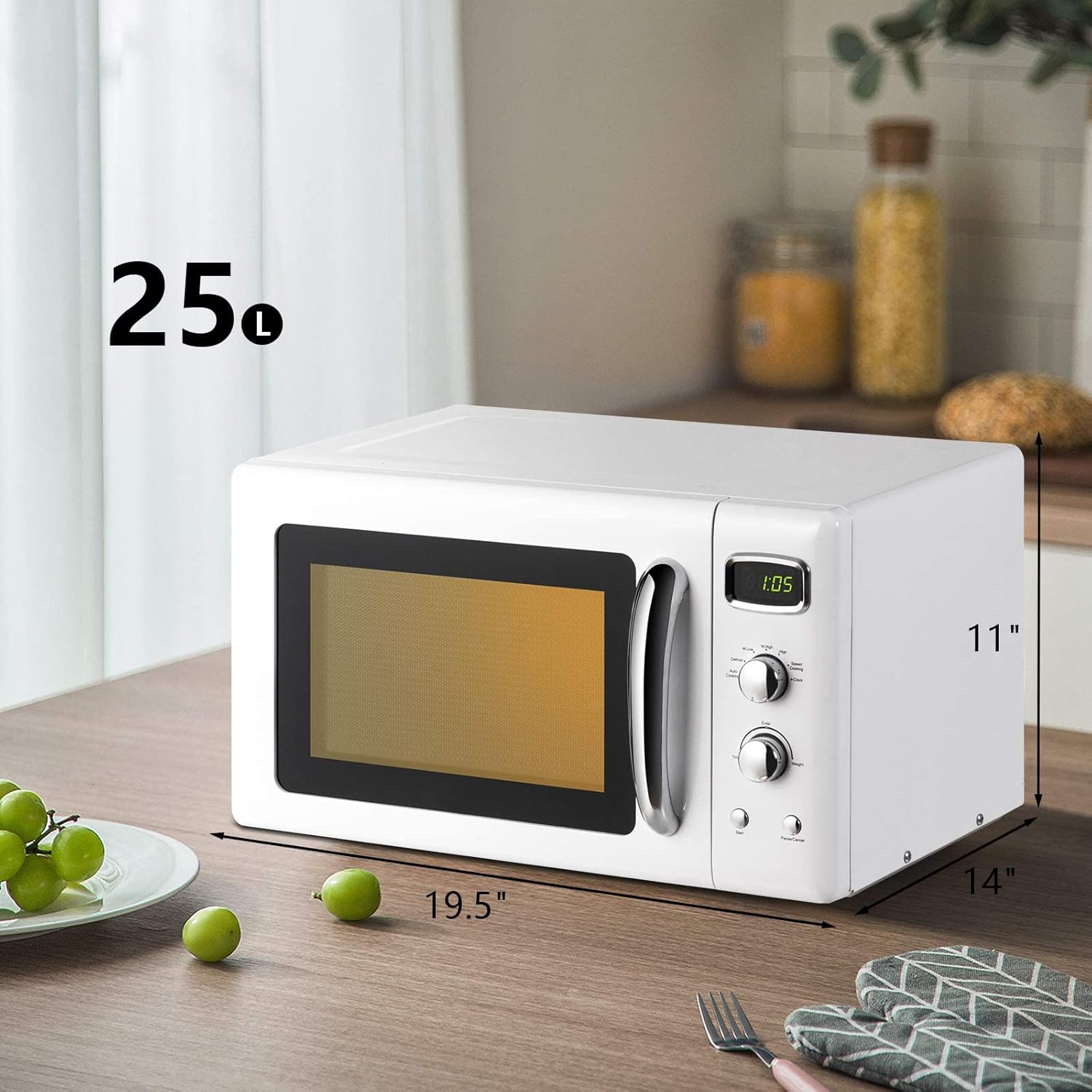 ARLIME Retro Microwave Oven, 900W/0.9Cu.Ft, Small Countertop Microwave w/Defrost & Auto Cooking, LED Display, Pull Handle, Easy Clean Stainless Steel Interior, Child Lock, ETL Certification
