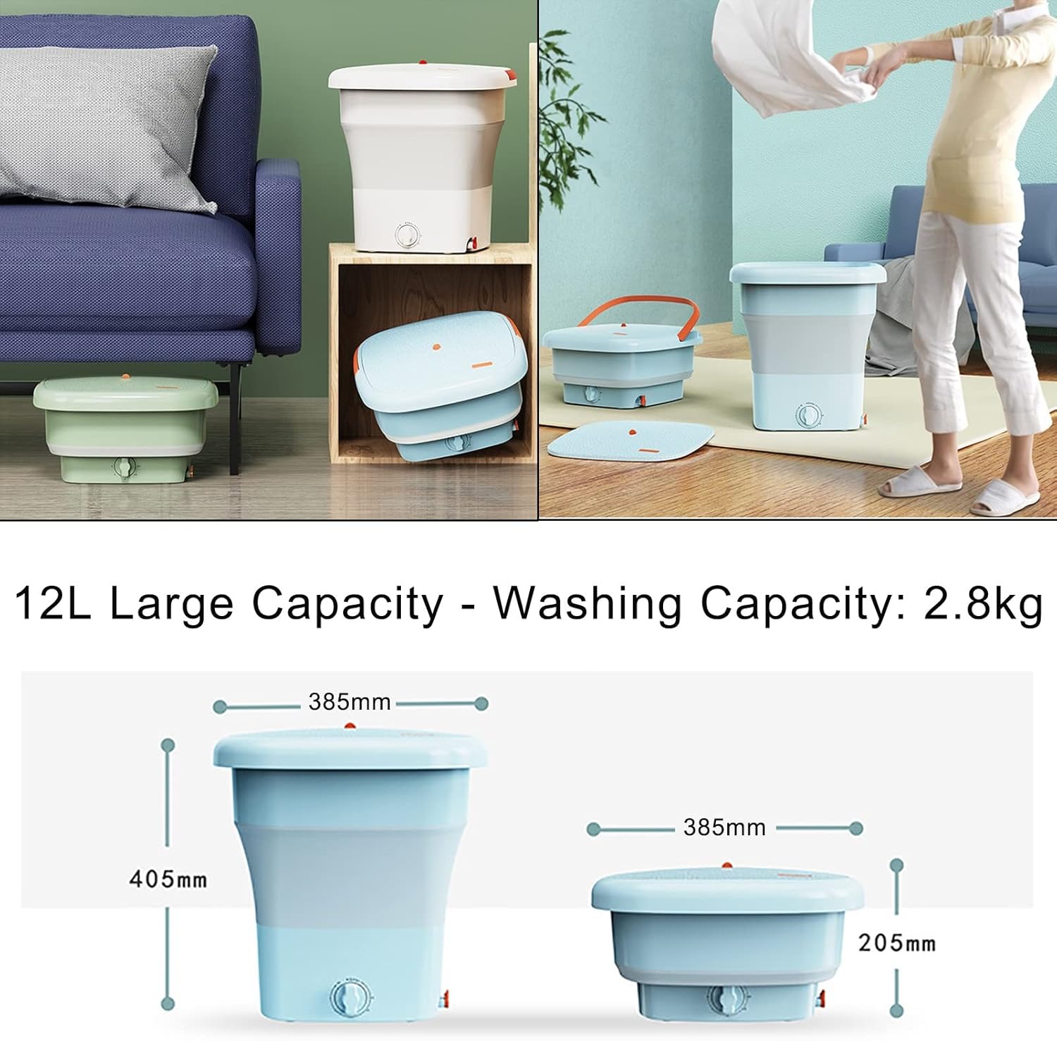 12L Small Washing Machine Portable Washer Foldable with Dehydration Basket, Knob Type Mini Laundry Machine for Baby Clothes, T-Shirts, Underwear, etc (Color : Green)