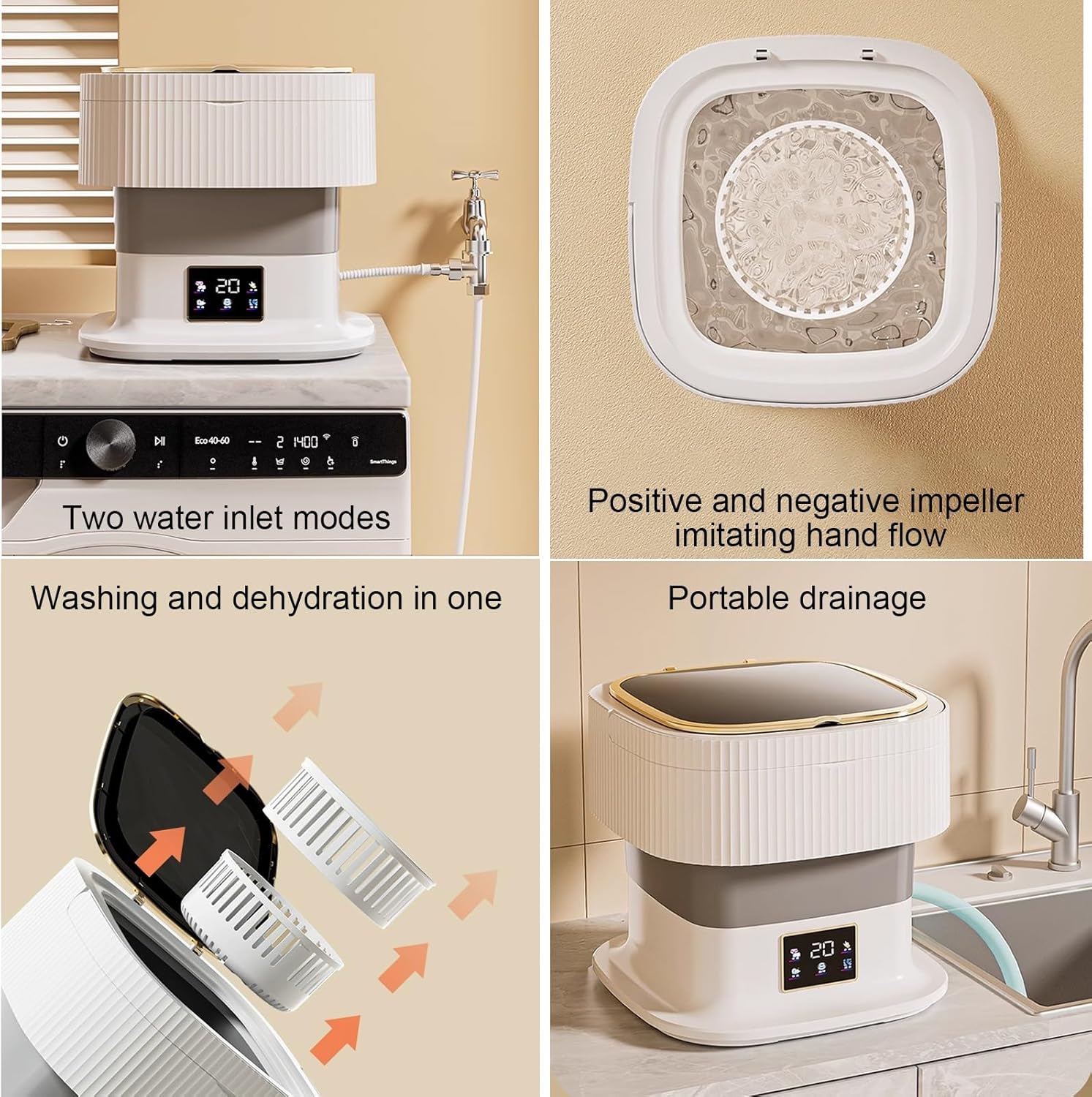 Mini Portable Washing Machine , 18L Upgraded Large Capacity Foldable Washer, Small Washing Machine, Travel Washing Machine, Deep Cleaning of Underwear,baby Clothes,for Apartments,Dorm,Camping(Gray)