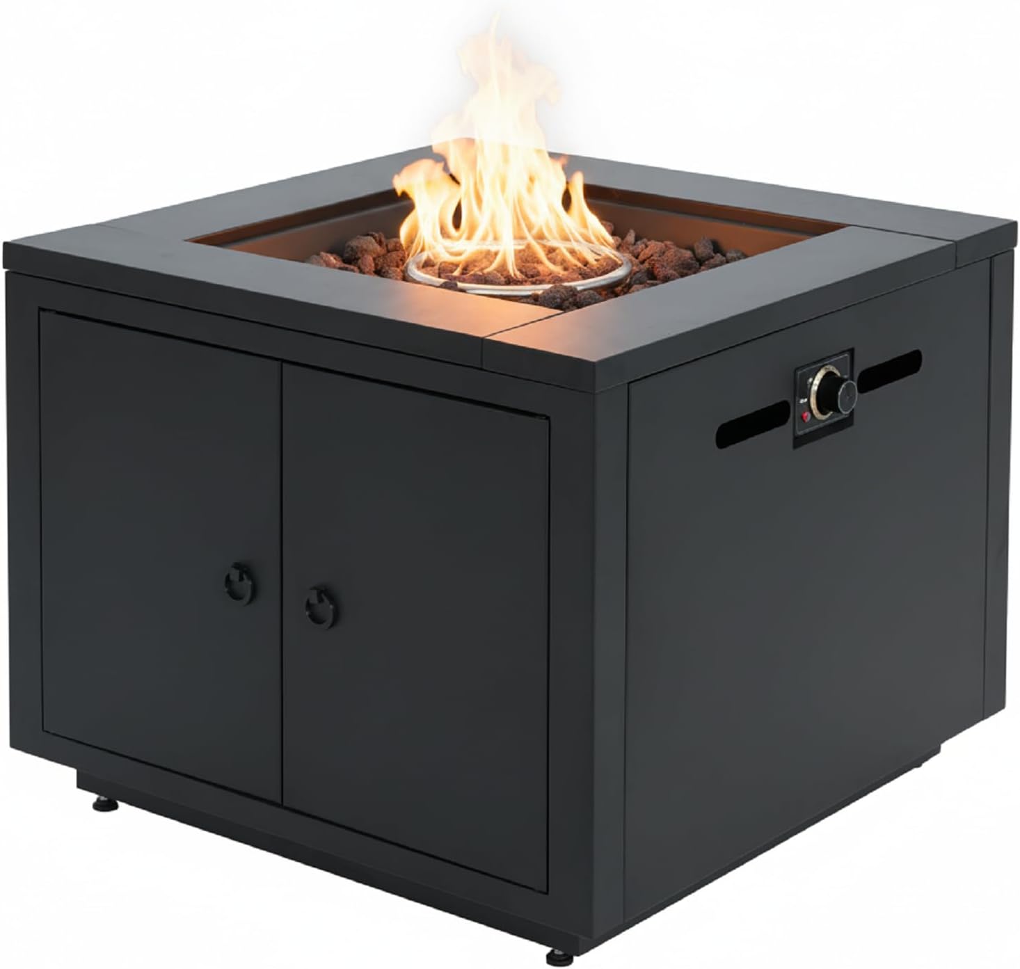 30 Inch Square Propane Fire Pit Table, 40,000 BTU Outdoor Steel Fire Pit in Black for Patio, Portable Gas Fire Pits for Outside Backyard Garden Deck Use with Cover & Lava Rocks, Only Table -N410B
