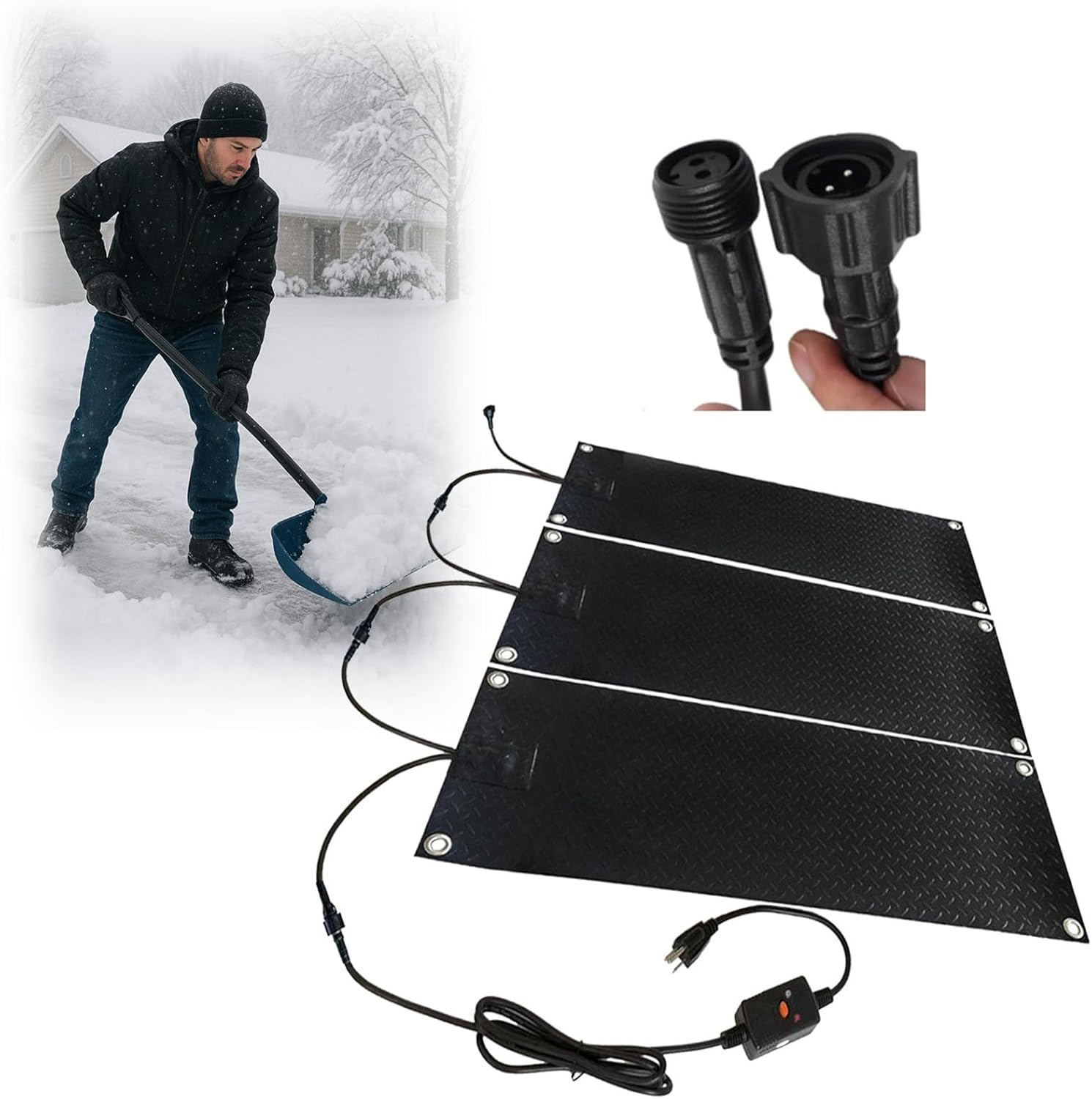 Outdoor Stairs Snow Melting Mats, Anti-Slip Heated Walkway Mat with Power Cord, 2 in/h Melting Speed Outside Rubber Ice Melt Pad for Doorway Step Roof Sidewalks(5 Pcs,30x72in)