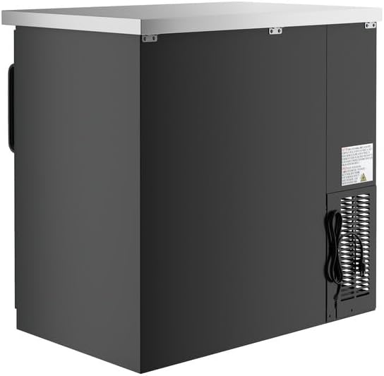 36-Inch Black Glass Door Back Bar Refrigerator, Counter Height Commercial Beverage Cooler with LED Lighting, 7.8 Cu. Ft Storage, Digital Controls, 33-40°F Temperature Range