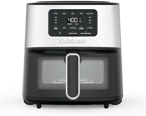 Cuisinart Air Fryer, 6-Quart Basket Large Fryer with 5 Cooking Functions to Roast, Bake, Broil, Air Fry and Keep Warm, 5 Airfryer Presets, Dishwasher-Safe Parts, AIR-200NAS, Stainless Steel & Black