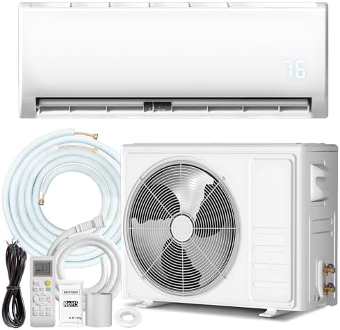 9000 BTU Mini Split AC/Heating System with Inverter, 19 SEER2 115V Energy Efficient Ductless Wall-Mounted Air Conditioner Unit Cools Rooms up to 450 Sq. Ft with Heat Pump & Installation Kits