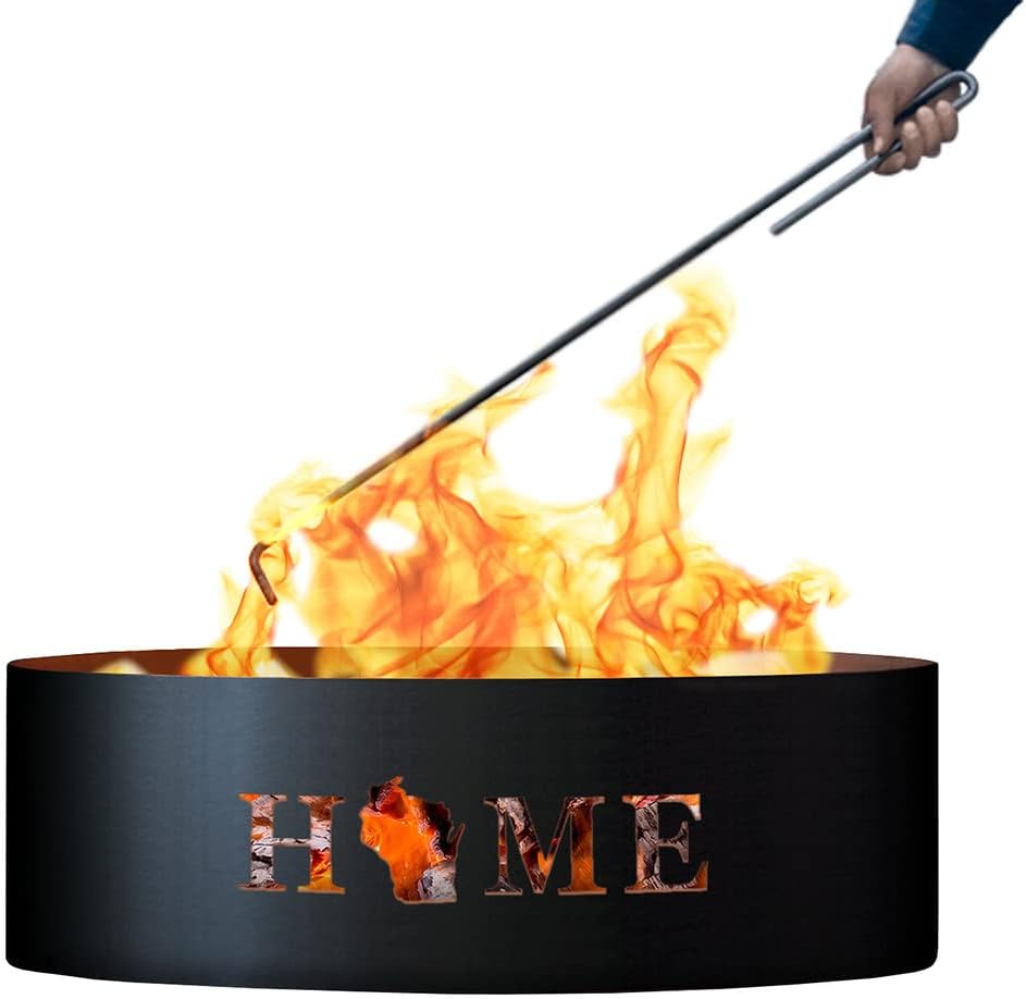 PD Metals HME01730-FP Home Unpainted 12 in. Tall 30 in. Diameter Outdoor Fire Ring with Fire Poker - 30 x 30 x 12 in. - Rustic Black Color