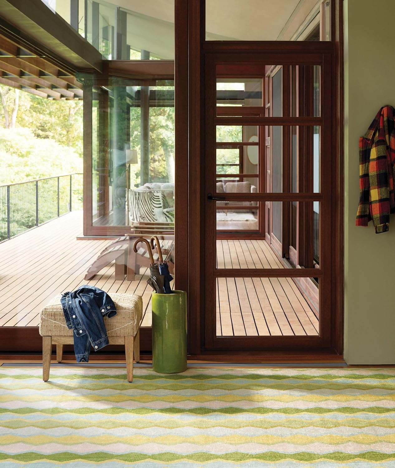 Dash & Albert x Kit Kemp Safety Net Green Machine Washable Rug, 2 X 3 Feet, Multi Geometric Pattern