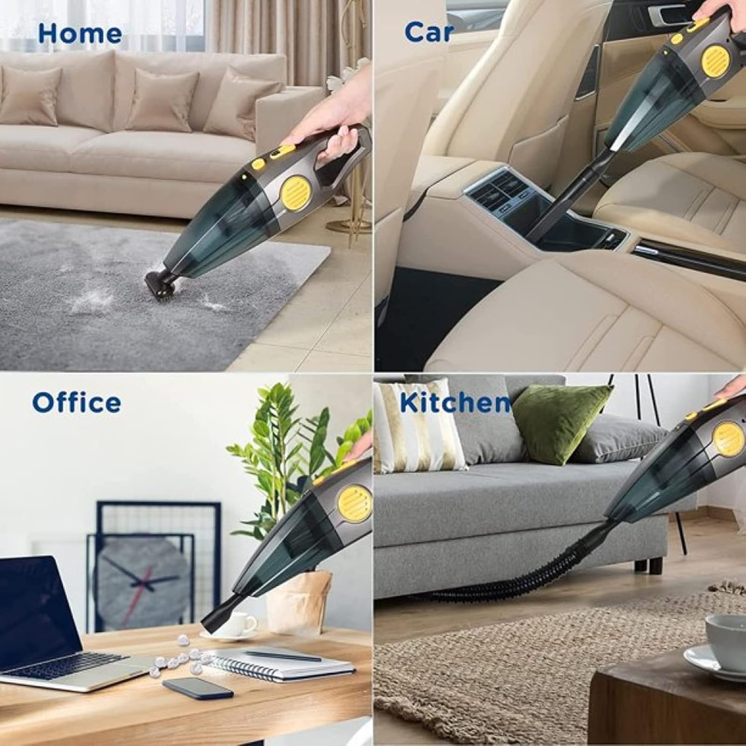 Portable Car Vacuum Cleaner High Power 9000PA Suction, 16Ft Corded Handheld Vacuum with Multi-Nozzles for Home, Pet Hair, Car Cleaning,Gray