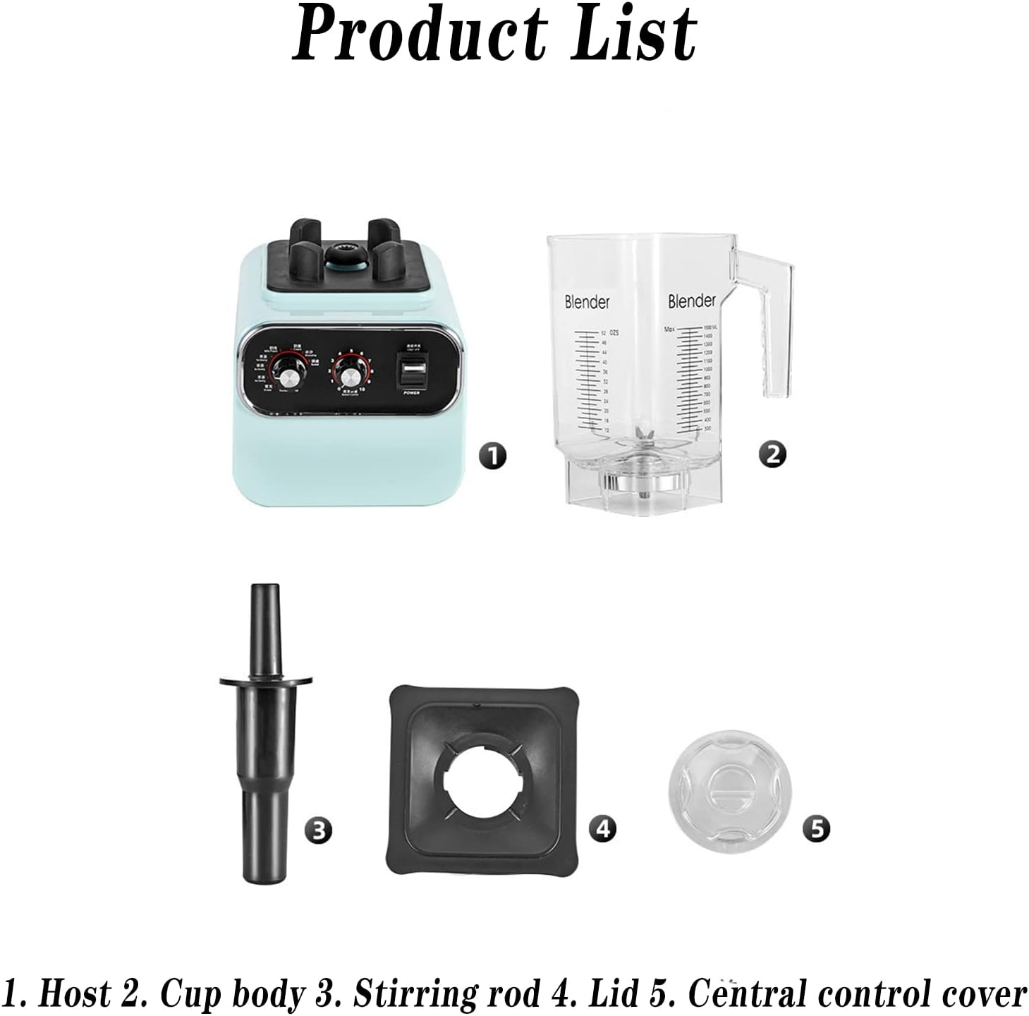 Blender, 2L Commercial Smoothie Maker with 10 Speeds and 4 Dimensional Spoiler Function, with 8 Stainless Steel Blades, 1600W Power Motor, Can Make Smoothies or Milkshakes and More