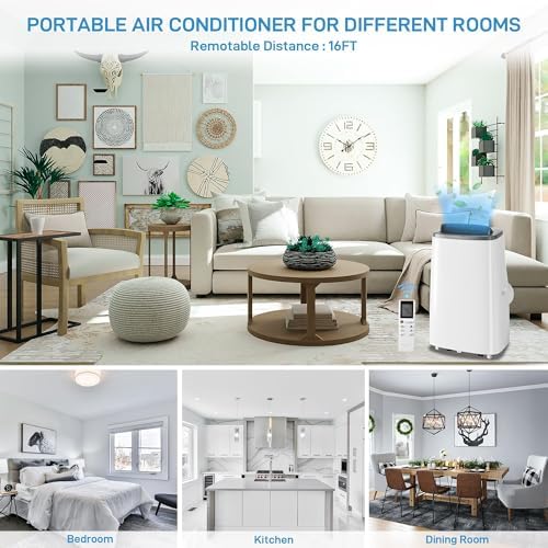 14000 BTU Portable Air Conditioner for Room up to 700 Sq.Ft - 3-in-1 Energy-Efficient AC Unit with Dehumidifier & 3-Speed Fan, Quiet Operation, Remote Control, Compact Design