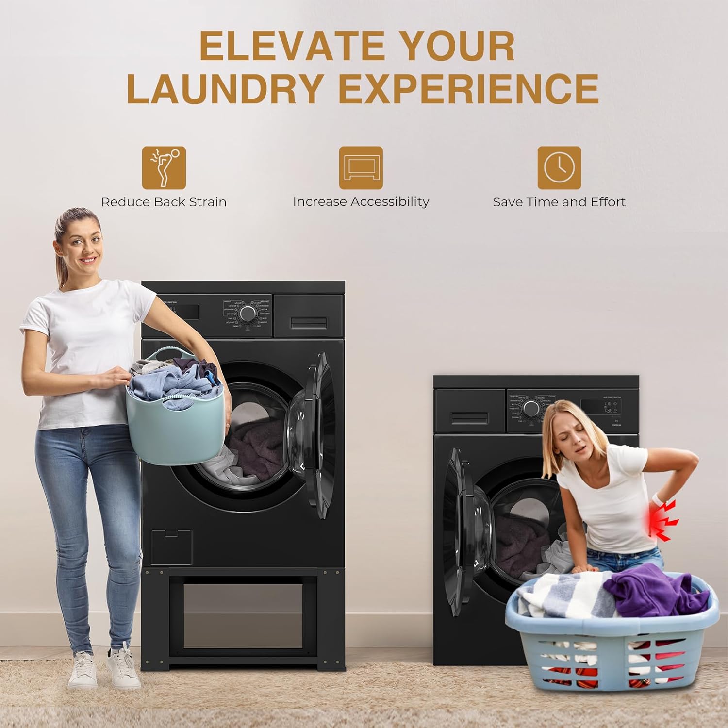Laundry Pedestal for Washer and Dryer - Fit 27 and 28 Inch Washer and Dryer Stand Heavy Duty Steel 700lbs Capacity Universal Washing Machine Raiser 15.7'' Height Black
