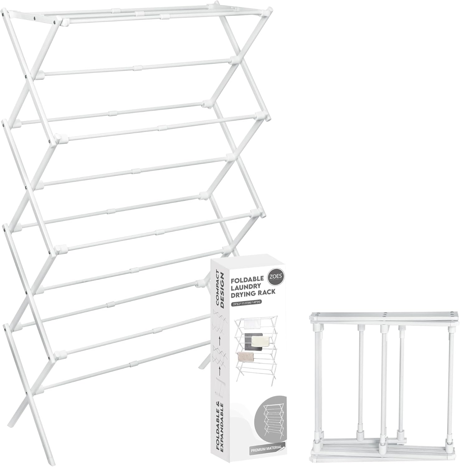 4-Tier Clothes Drying Rack, 4ft High Foldable Drying Rack Clothing for Indoor & Outdoor, Portable Collapsible Laundry Dryer for Laundry Room and Apartment, White 29
