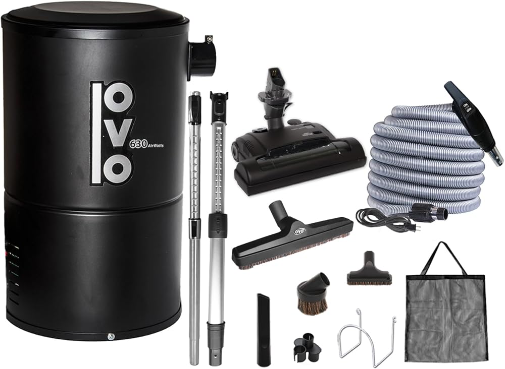 OVO Compact and Powerful Central Vacuum System, Condo Vac, 630 Airwatts, Use with Disposable Bag, 18L or 4.75Gal, 30 ft Deluxe Accessory Kit Included