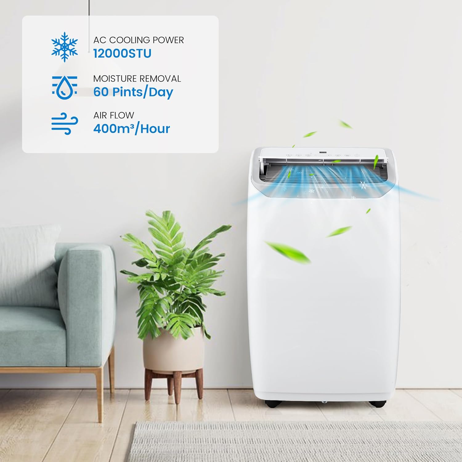Portable Air Conditioners, 12000 BTU Air Conditioner for 550 Sq. Ft, Dehumidifying & Fan, Quiet Operation and Easy Mobility, Remote Control for Home & Office