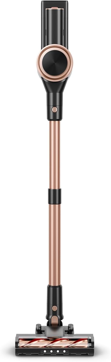 KIKETECH Cordless Vacuum Cleaner with Self-Standing, Lightweight Powerful Suction Vacuum,LED Screen Stick Vacuum Cleaners for Home, for Pet Hair, Carpets, Hardwood Floors (Gold)