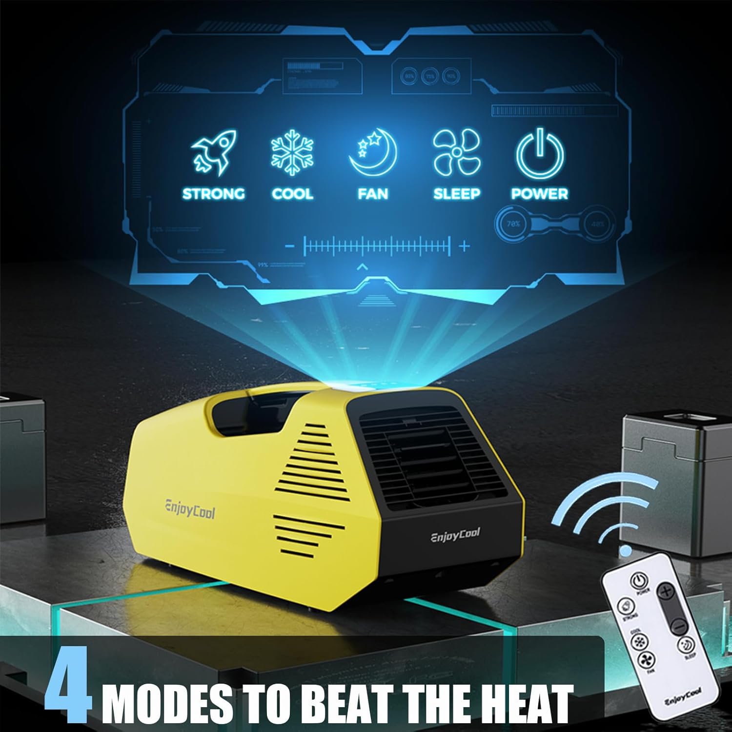 Enjoycool Portable Air Conditioners,2380BTU Fast Cooling Outdoor Air Conditioner•Ergonomic handle,Built-in Cool,Fan,Sleep Modes•24Volt 220W Low Power Consumption•tent air conditioner