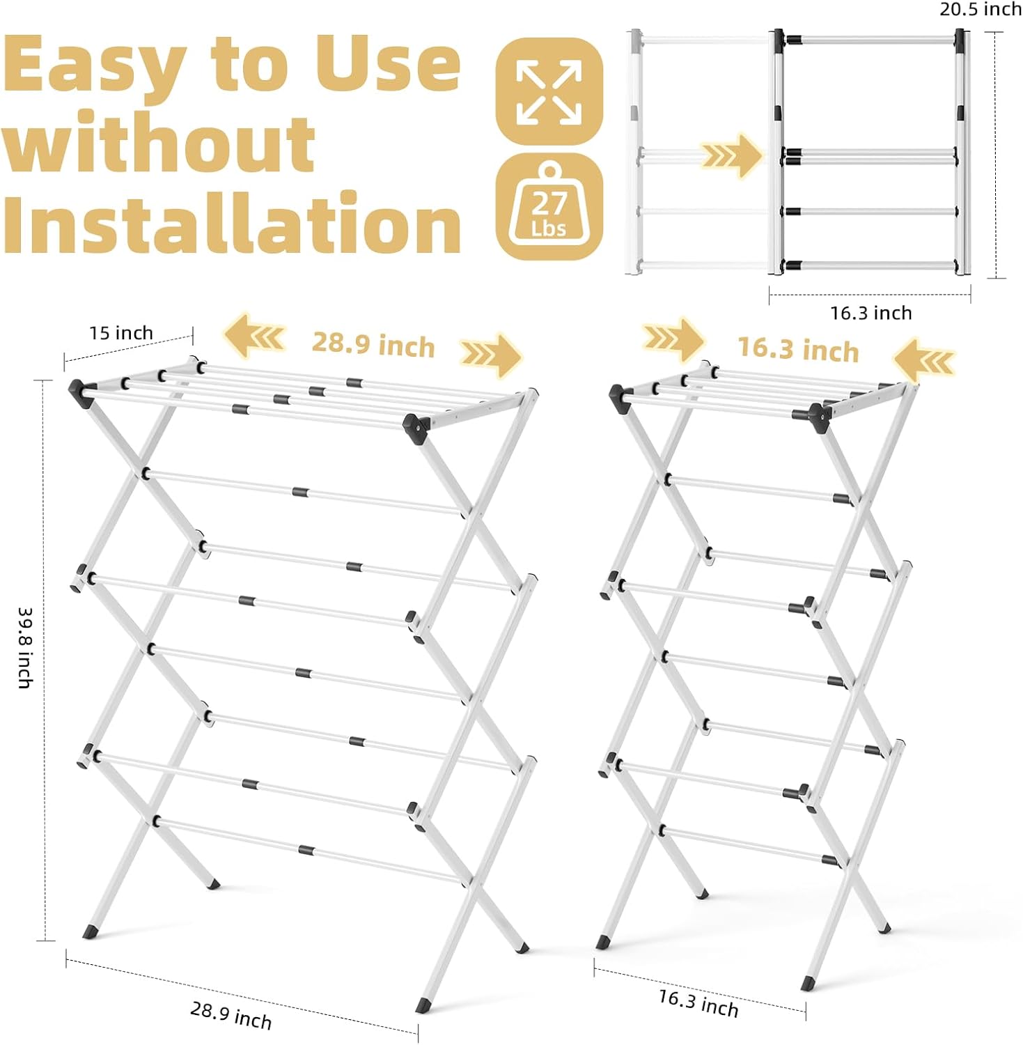 BAKON Foldable Clothes Drying Rack,Space-Saving Expandable & Portable Drying Rack for Clothes,Sturdy Metal Clothes Dryer Rack for Indoor & Outdoor,Laundry Room,Dorm Room,Apartments