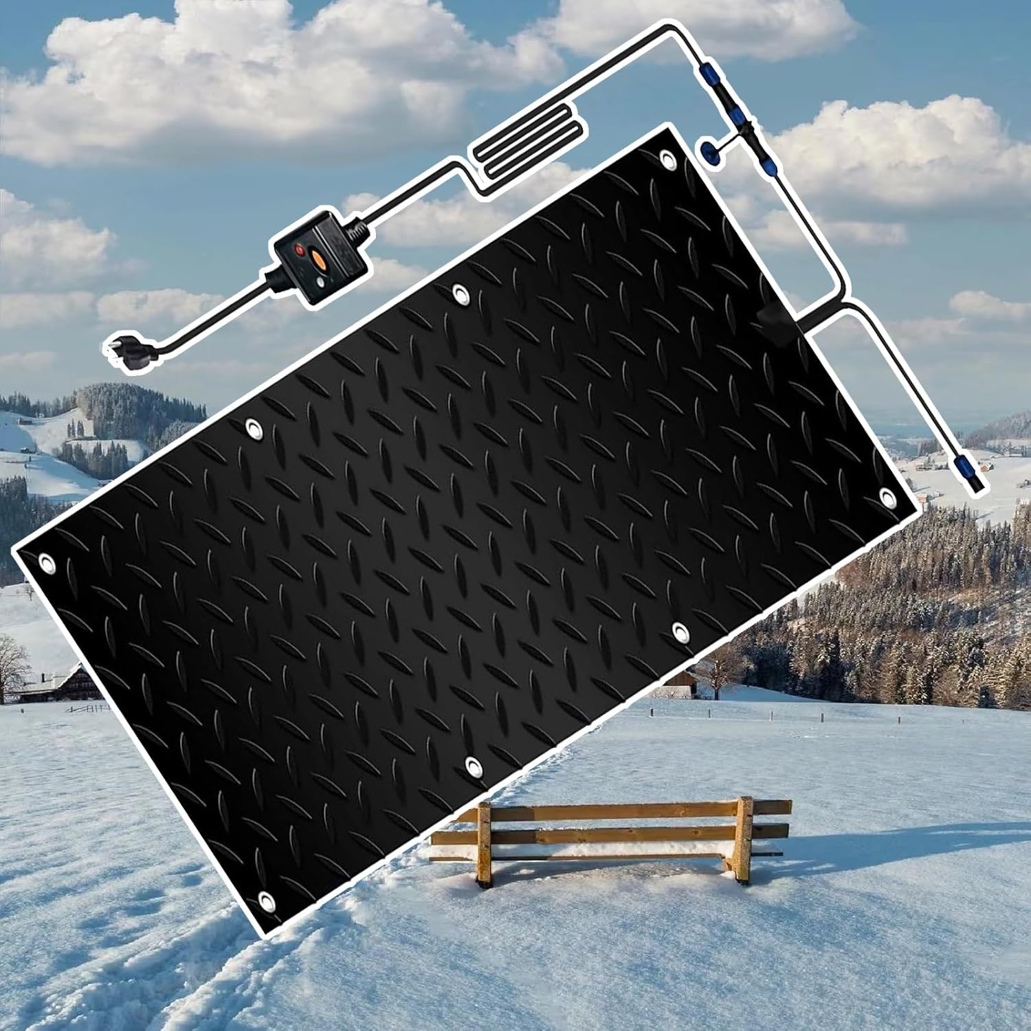 Heated Snow Melting Mats for Entrances No-Slip Heating Stair Heating Mats,1/2/3/4/5 Pcs Outdoor Slip Proof Ice Heated Rubber Mat for Driveway Walkway Decks with 5 ft Power Cord(1 Pcs,30x90cm/12x36in)