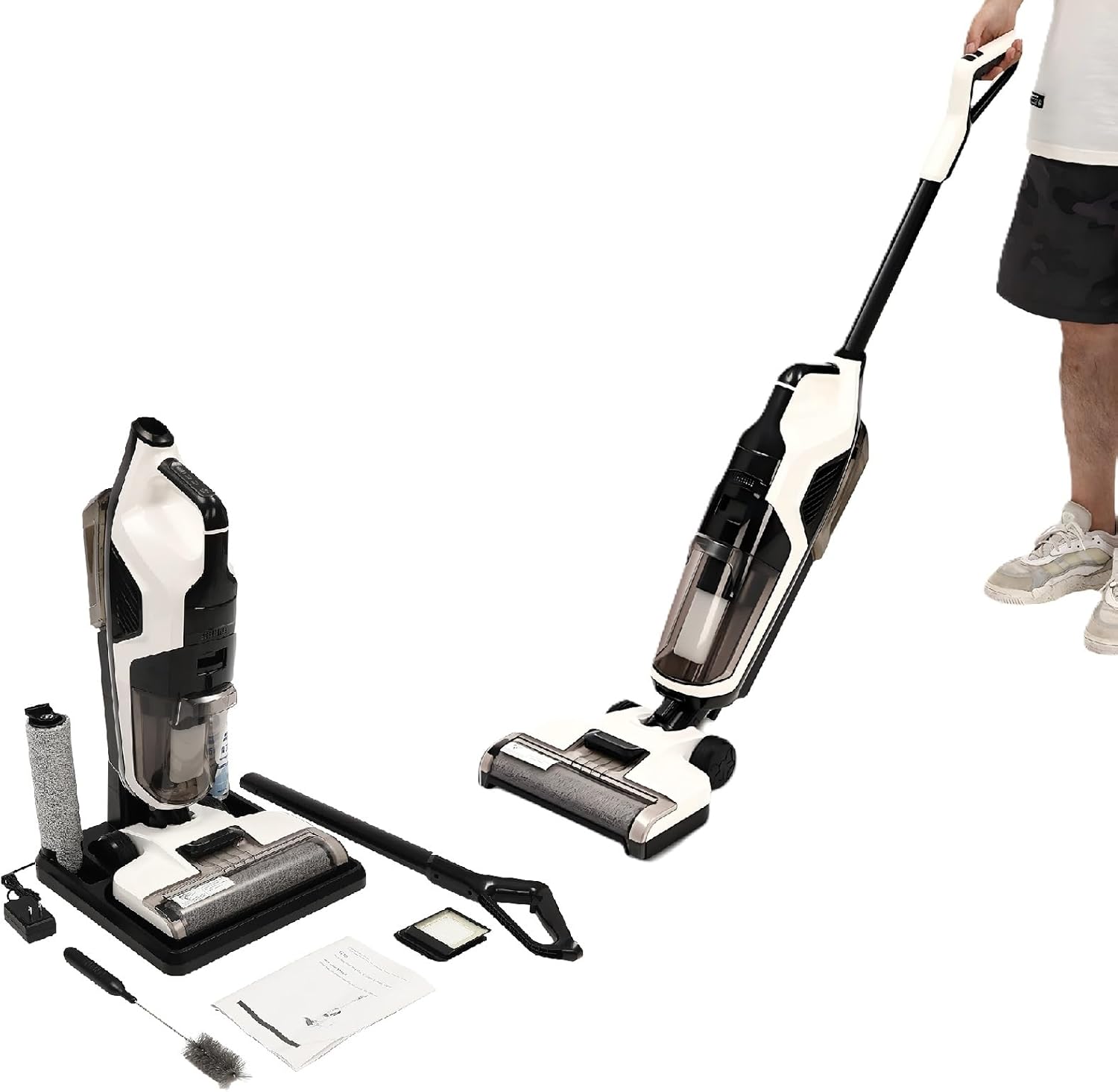 Wet Dry Vacuum Cleaner, Cordless Wet Dry Vacuum Floor Cleaner and Mop, Smart Wireless Self-Cleaning Vacuum Cleaner for Hard Floors, Double Water Tanks, Effortless Cleaning in One Operation