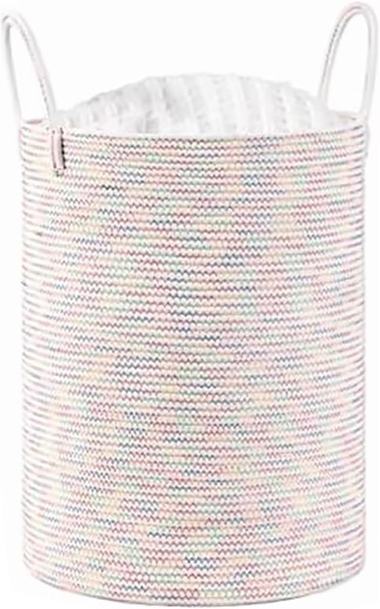 Cotton Rope Laundry Basket 72L, Foldable Machine-Washable Clothes Hamper with Handles, Large Storage Bin for Toys Bedding, Nursery, Dorm, RV(Purple)