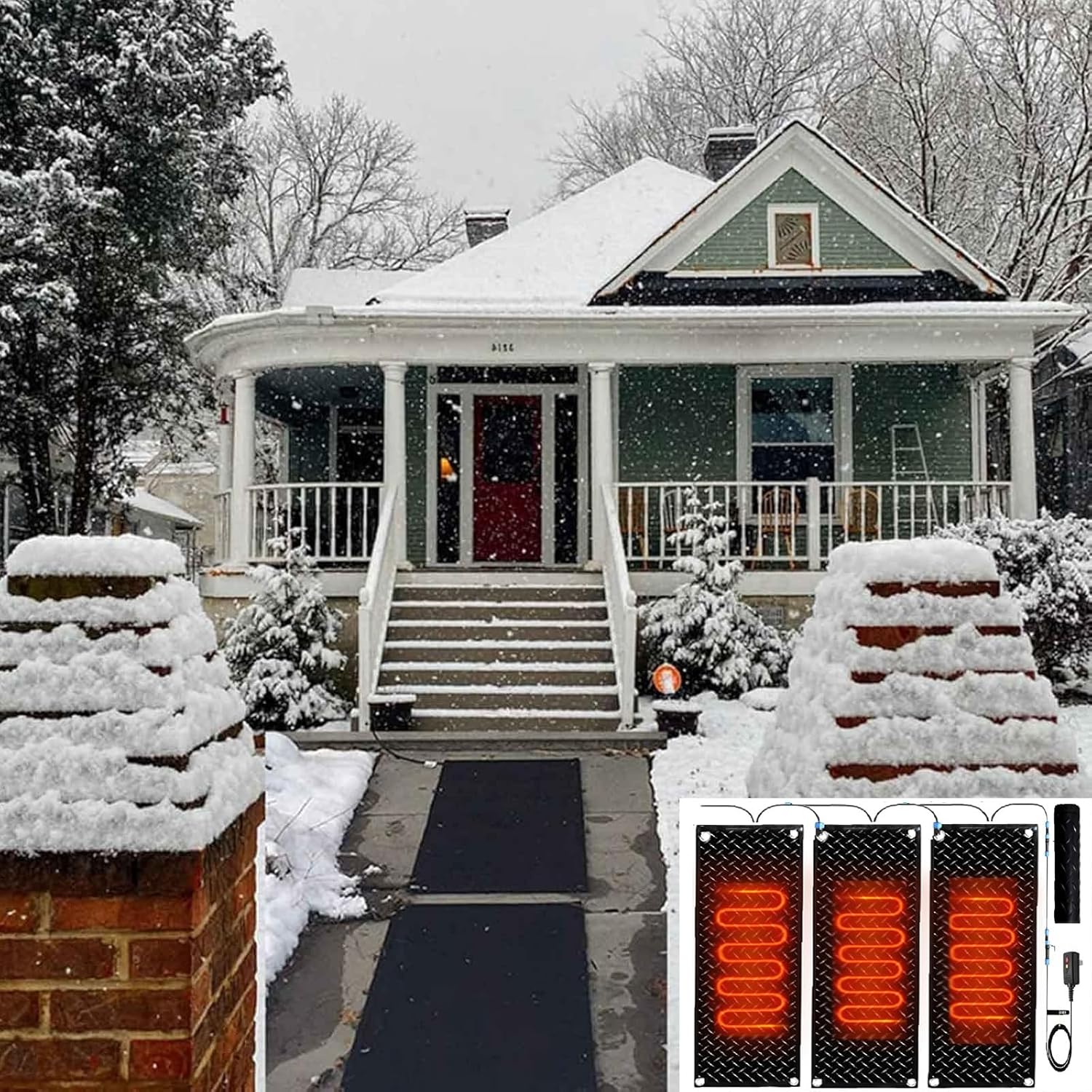 Rubber Snow-Melting Pads and Outdoor Electric Heating de-Icing Pads are Resistant to Crushing and Damage, Suitable for Vehicle entrances and exits(10x48in/(25.4x120cm))