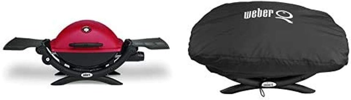 Weber Q 1200 Gas Grill, Red with Cover