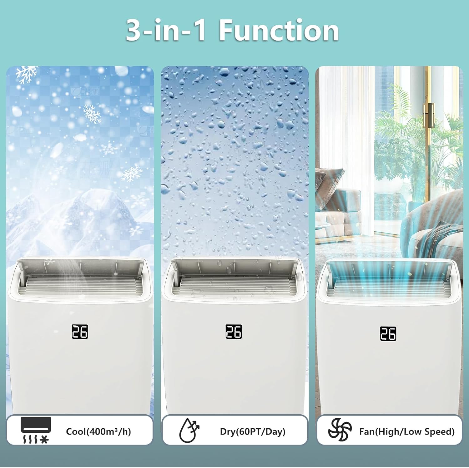 Portable Air Conditioner 12000 BTU, Quiet 52dB Operation, Adjustable Fan Speeds, Room Air Conditioner with Remote Control, Ideal for Home & Office