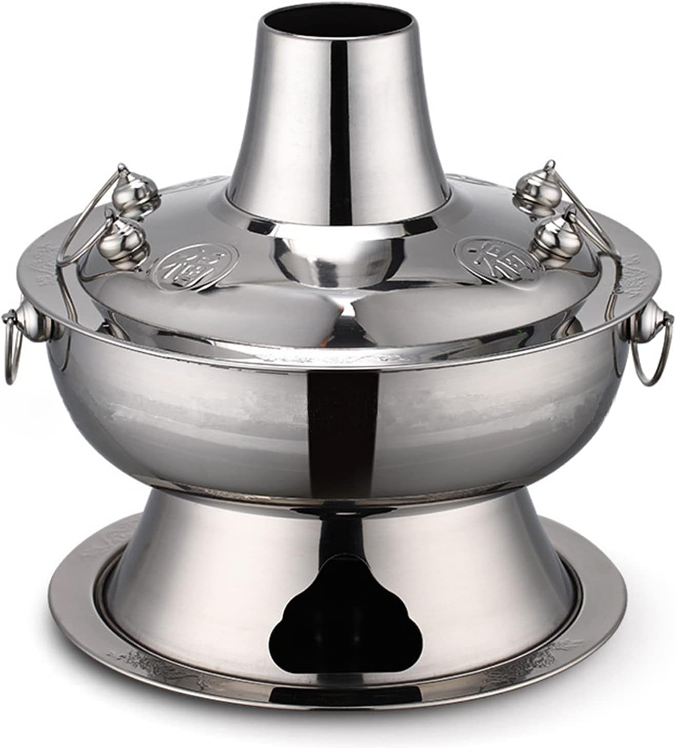 Vintage Copper Hotpot, Traditional Chinese Shabu Pot Cooker, 36cm Charcoal & Stainless Steel Soup Pot - Perfect for Family Gatherings & Authentic Dining Experience