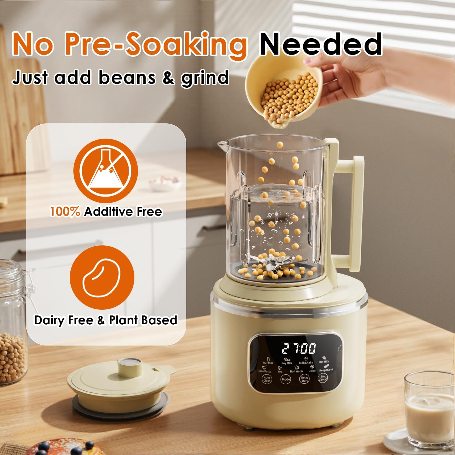 58oz Nut Milk Maker Machine, 10 in 1 Automatic Nut Milk Maker with 20 Blades, LED Display, Soy Milk Maker with 24H Delay Start&12H Keep Warm, Almond Milk Maker for Homemade Oat, Milk Shake, Cream
