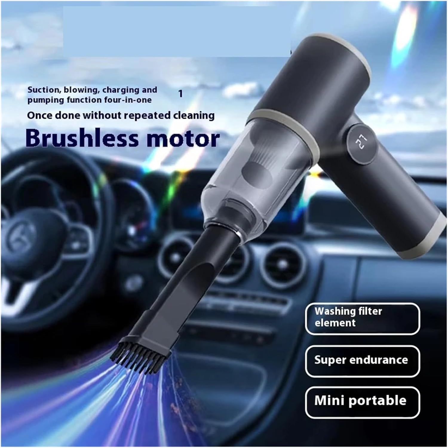 Mini Vacuum, Handheld Car Wireless Vacuum Cleaner Washing Blowing Dual-use Household Strong Suction Portable Charging Vacuum Cleaner,for Drivers and Office Workers(White)