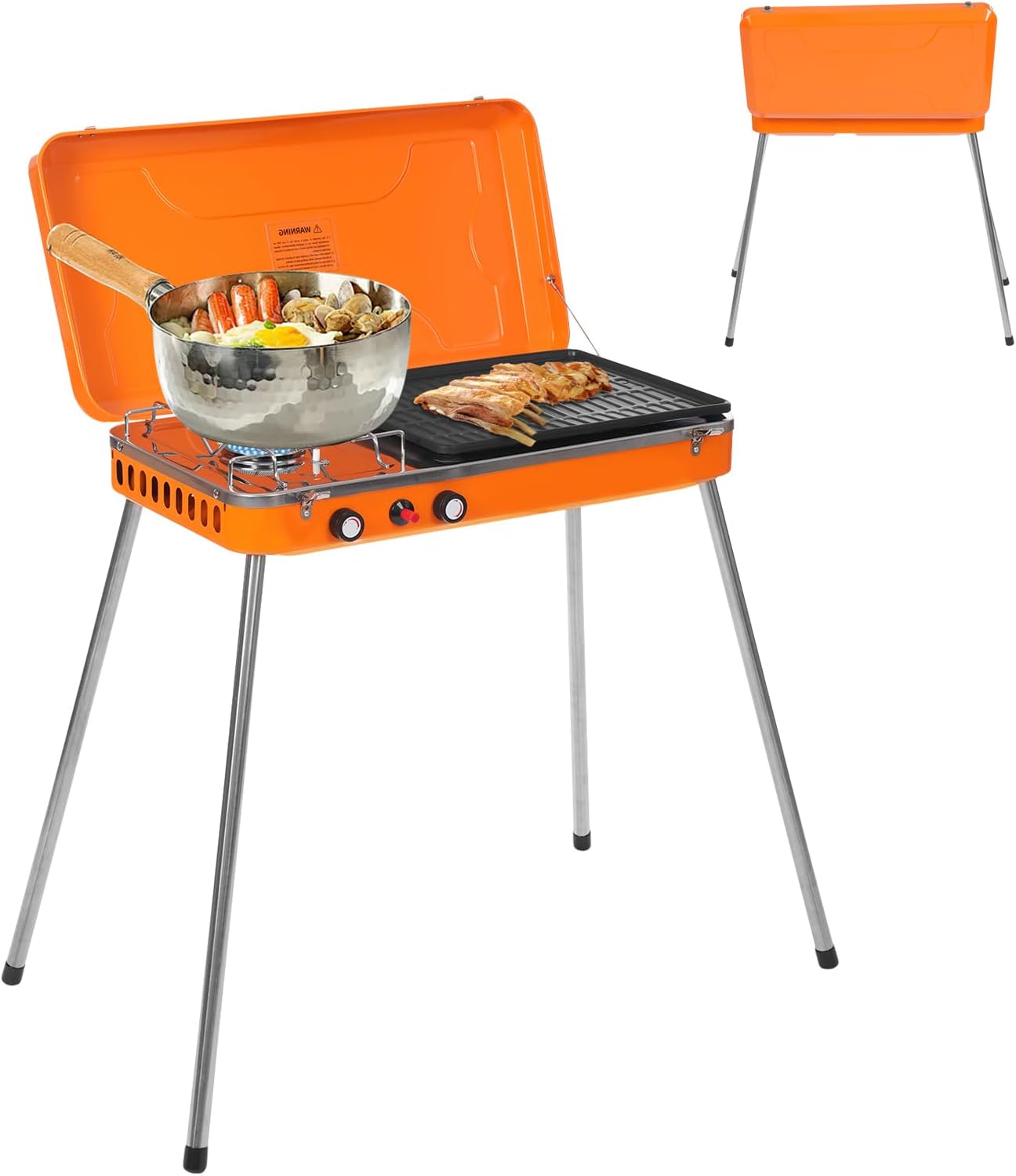 2-Burner Propane Camping Stove Portable Gas Grill Cooker with Removable Leg Stand Dual Control Knobs, Wind Guards, 5860 BTU Outdoor Grill Stove for Camping BBQ Picnic