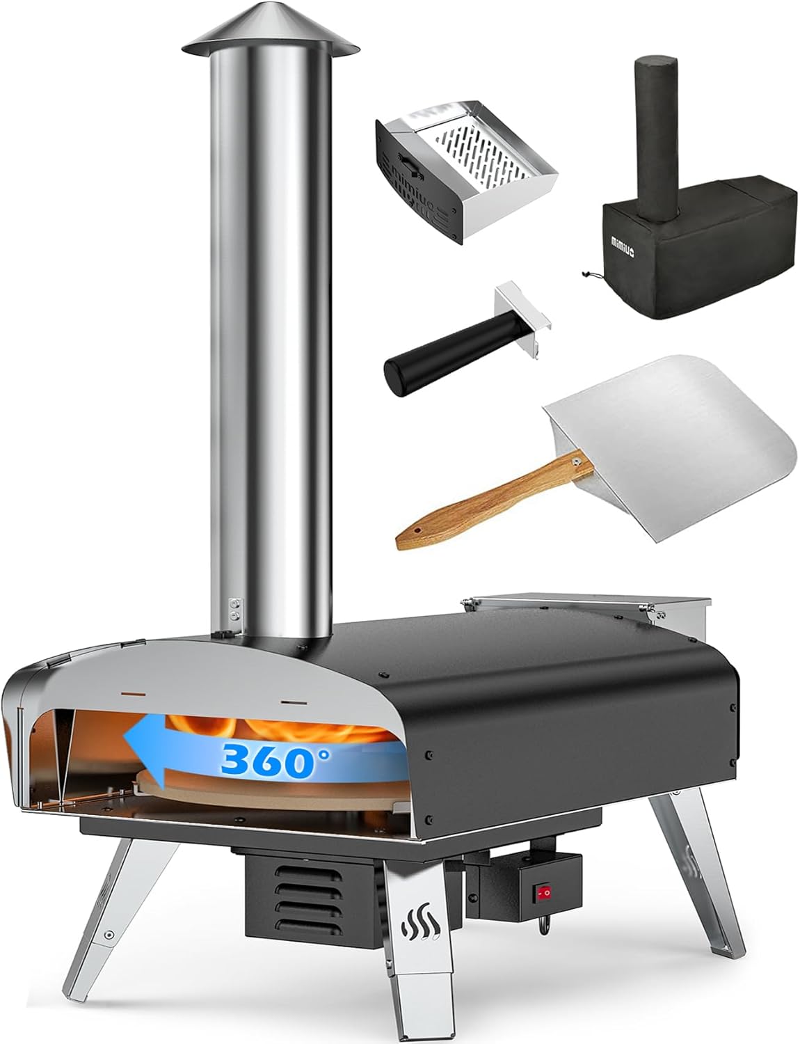 Mimiuo Outdoor Pizza Oven Wood Pellet Fired Pizza Stove with Automatic Rotating System, Pizza Stone, Pizza Peel and Carry Bag (Tisserie W-Oven Series) - Global Patent