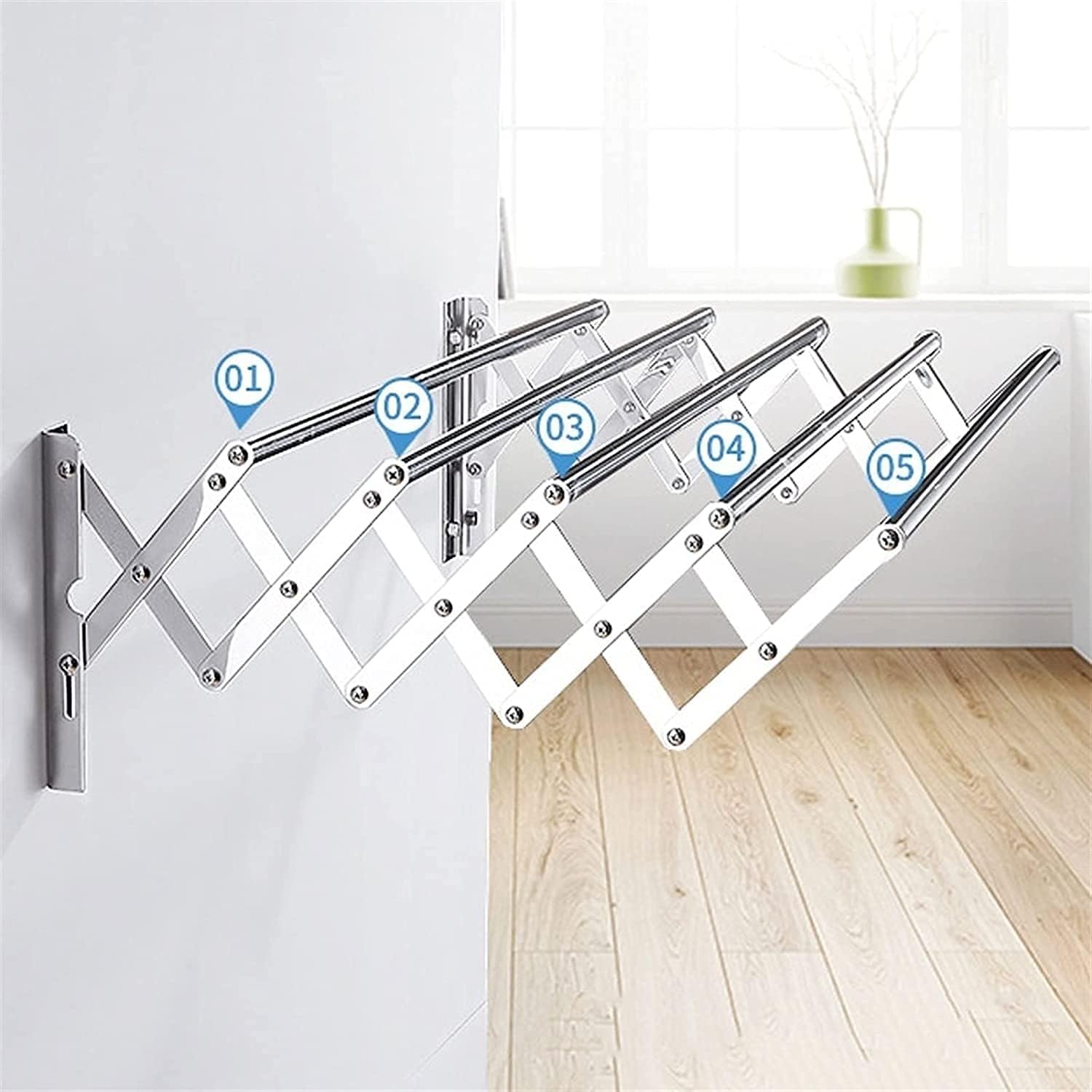 Wall Mounted Clothes Airer Dry Cleaning Hanger Wall Mounted Clothes Drying Rack,Stainless Steel Accordion Retractable Drying Rack for Laundry Room/Bathroom Tower,Easy to (60cm/23.6in)