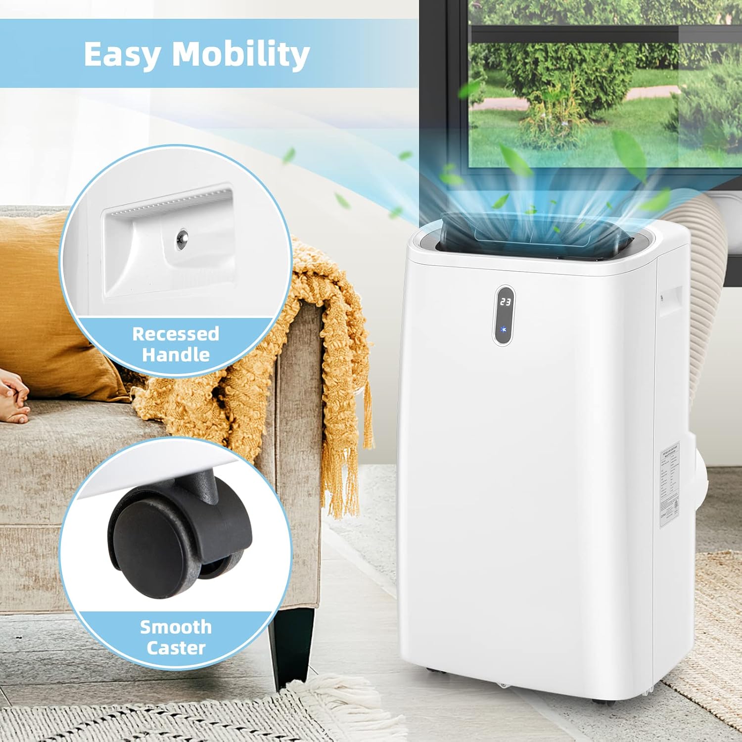 LDAILY 4-in-1 Portable Air Conditioner w/Remote Control, 14000 BTU AC Unit w/Cool, Heat, Fan, Dry & Sleep Mode, Smart Phone Control, Cools Up to 450 sq.ft, Air Cooler w/Window Kit (14000 BTU)