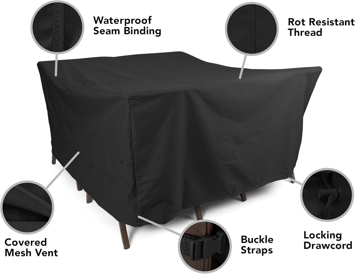 Covermates Ultima Square Fire Pit Chair Set Cover – Waterproof Heavy-Duty Outdoor Protection with Ripstop Polyester, Mesh Air Vents & Secure Buckle Straps, Square 66W x 66D x 30H, Ripstop Black