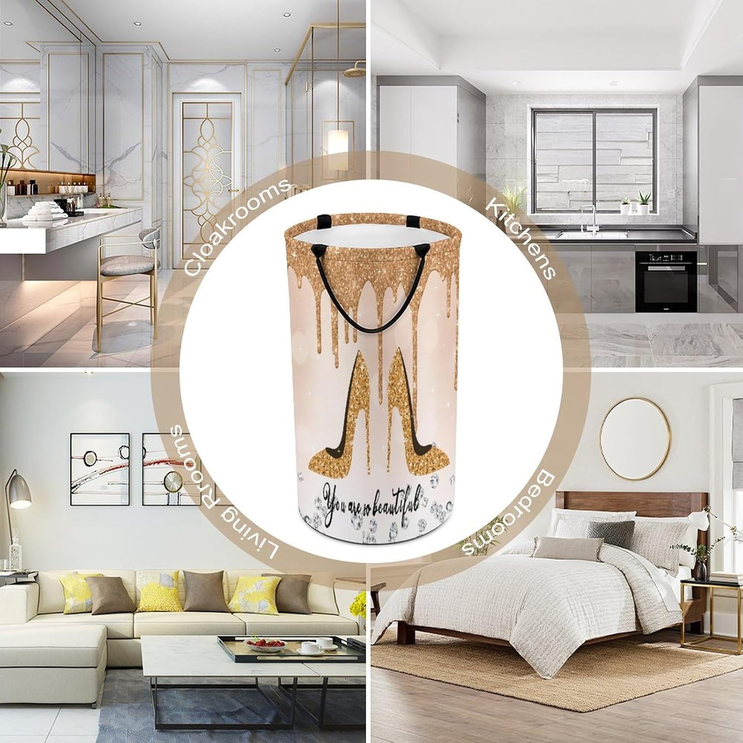 Yellow And High Heel Laundry Basket Large Volume,High Heels Shoe Feminine Glitter Pattern Dirty Clothes Basket Hampers Storage for Dorm And Family 15.7W