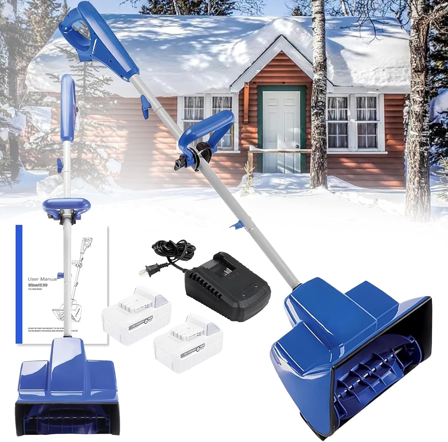 Cordless Electric Snow Blower, Battery Powered 24V 4.0Ah Snow Thrower Shovel with Long Handle, Hand-Pushed Design for Efficient Snow Clearing